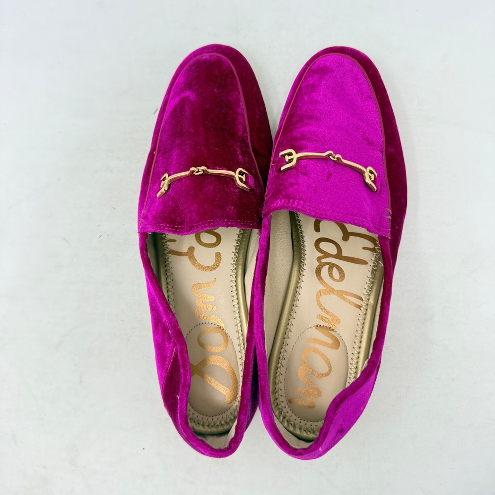 Sam Edelman Loraine Bit Loafers Raspberry Velvet Gold Hardware Shoes Size 6.5M - Picture 6 of 9
